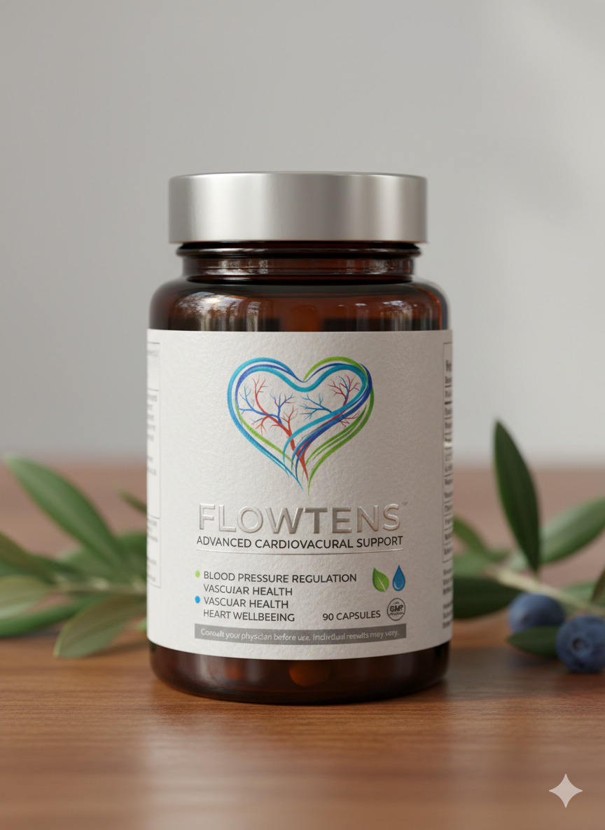 Flowtens dietary supplement bottle on a neutral surface